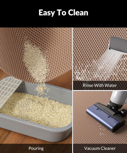 Cooyes large litter trapping mat positioned under a plastic cat litter box.
