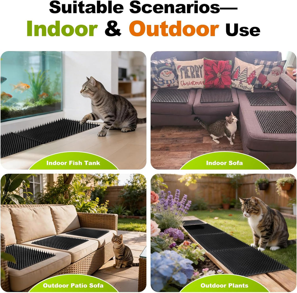 Cat avoiding a scat mat placed on a sofa