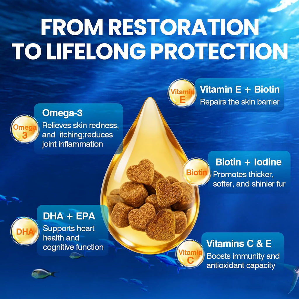 Omega 3 fatty acids daily chewable treats for dry skin relief in dogs