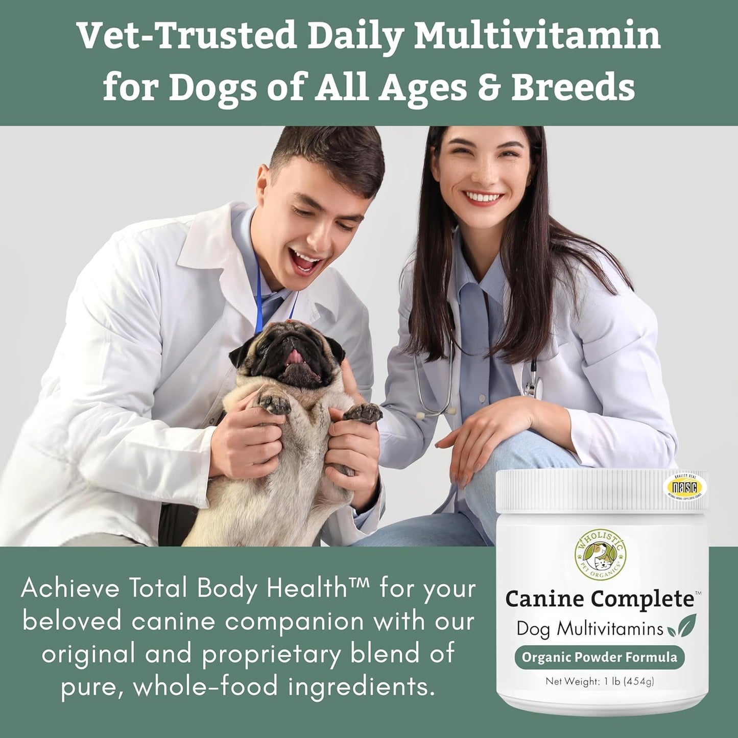 Wholistic Pet Organics dog supplement nutritional facts label