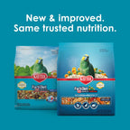 Kaytee parrot food bag showing nutritional science label