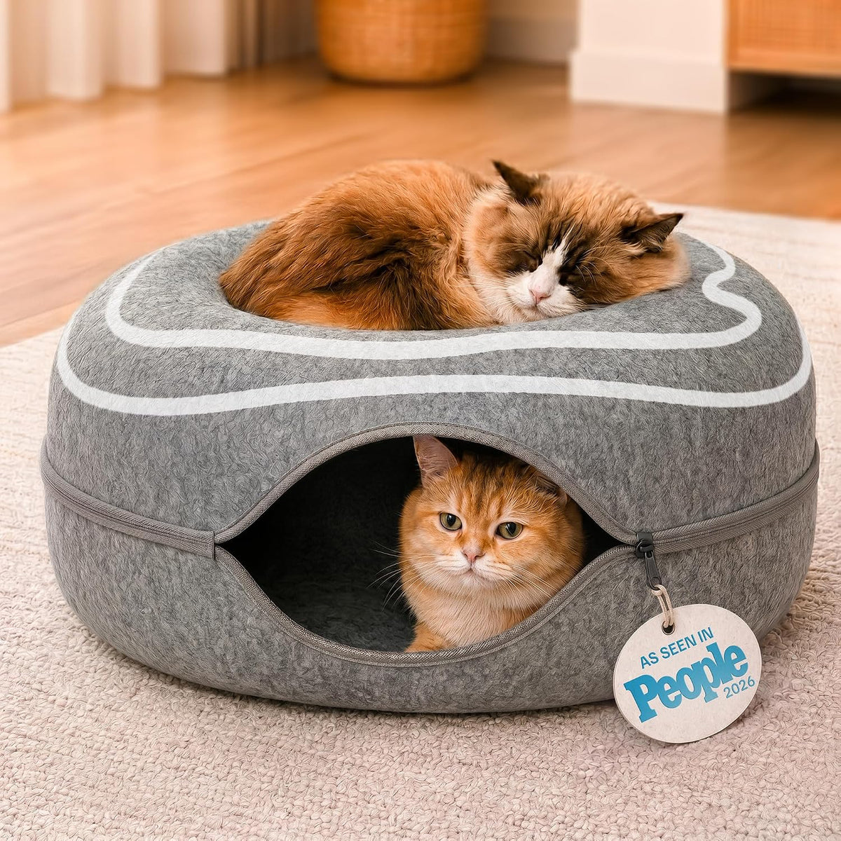 Meowfia Peekaboo Cat Cave Donut front view dark gray
