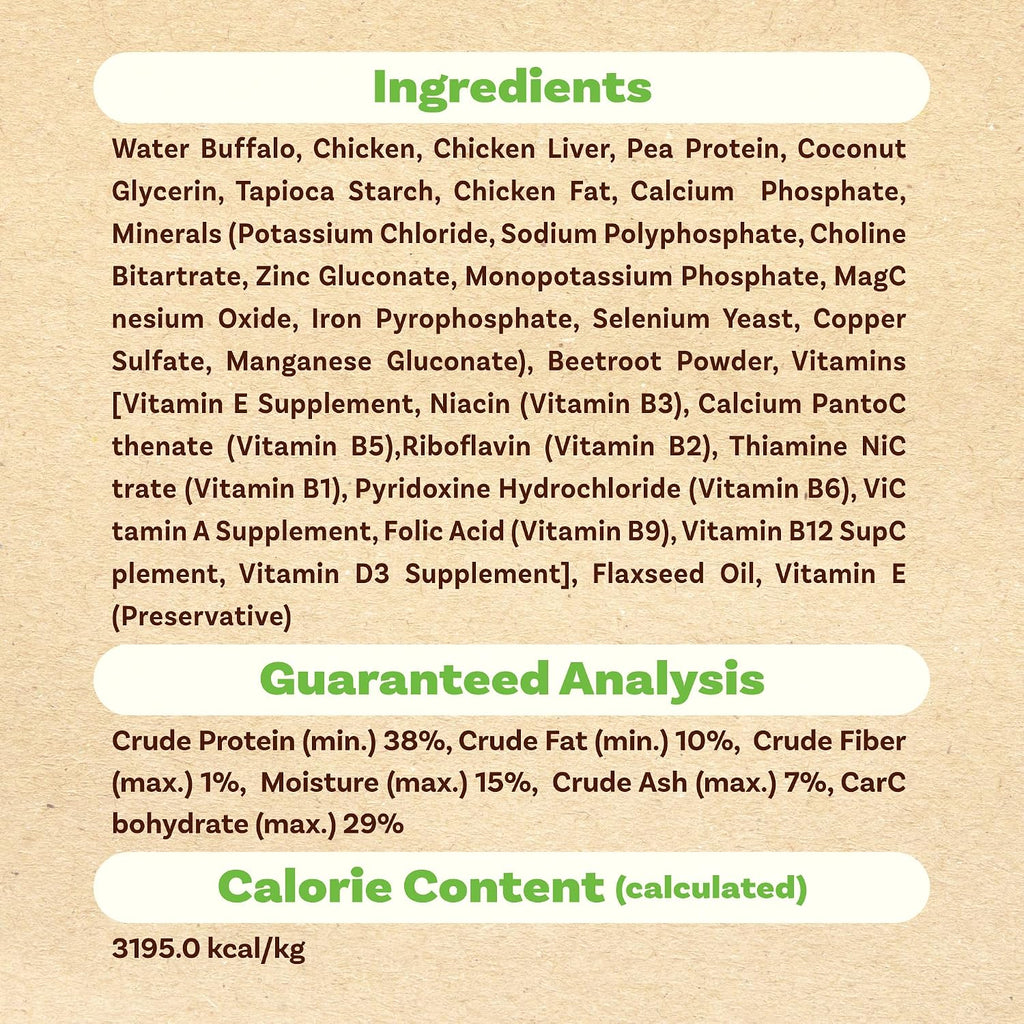 Nutritional profile and analytical constituents panel of the high protein all natural dog food formulation.