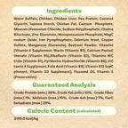 Nutritional profile and analytical constituents panel of the high protein all natural dog food formulation.