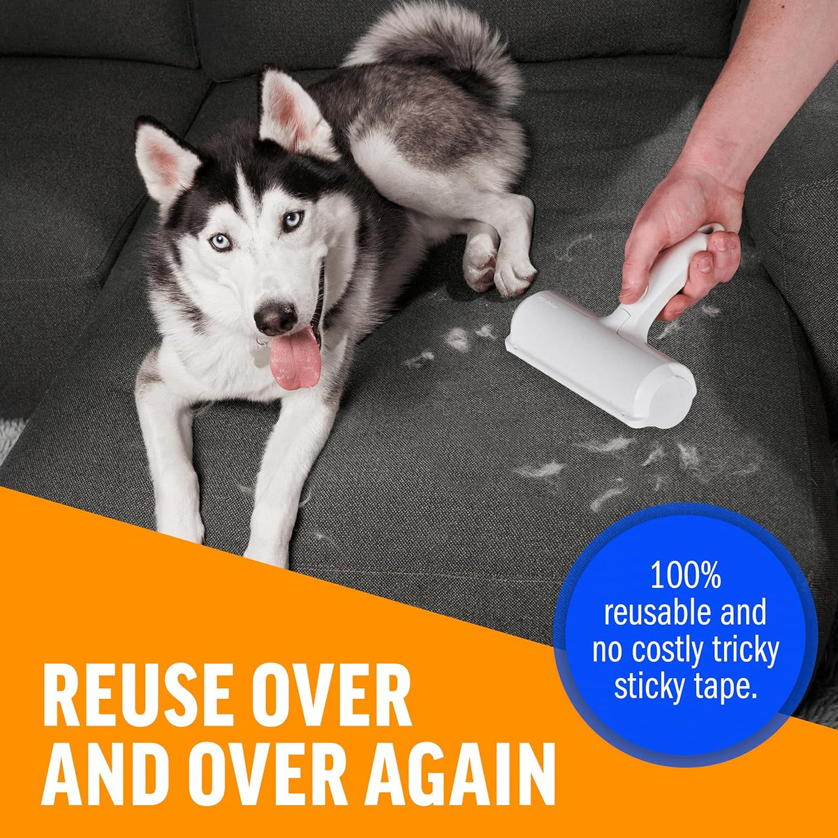 ChomChom Roller cleaning pet fur from a couch