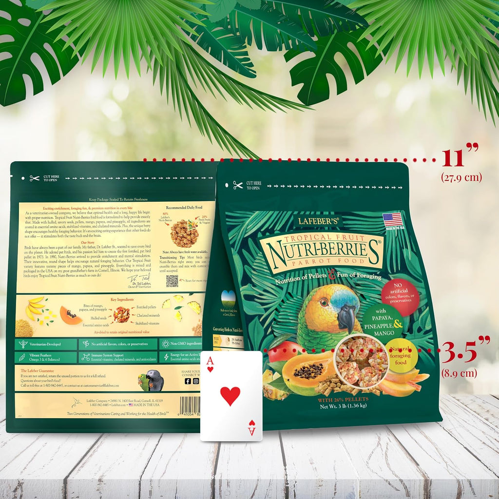Side profile of tropical fruit nutri-berries pet bird food