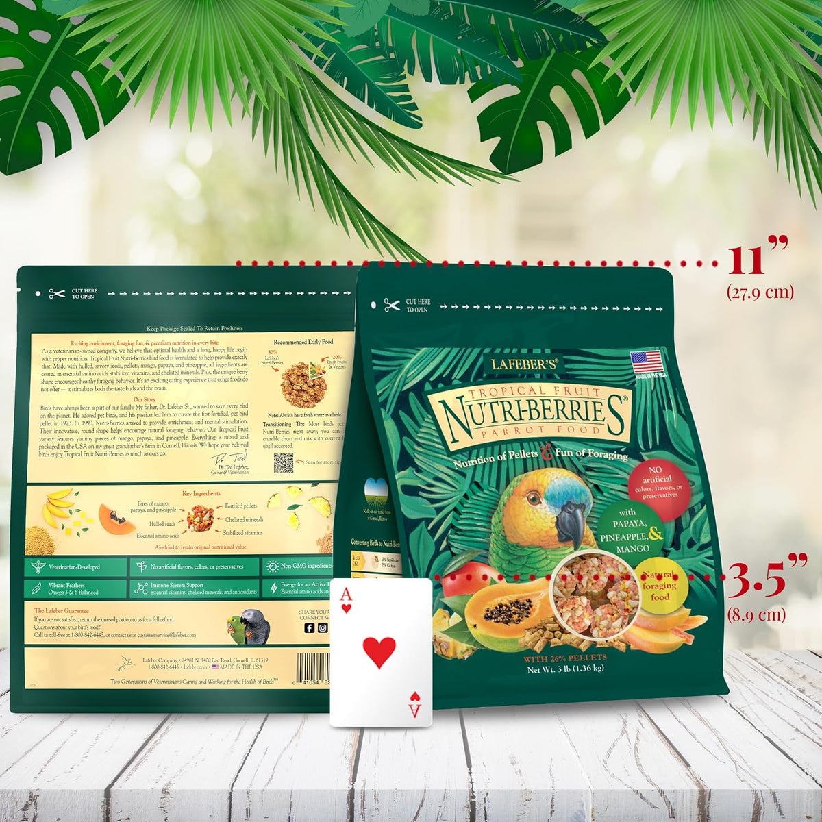 Side profile of tropical fruit nutri-berries pet bird food