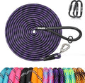 ZALER Long Dog Leash front view of the black and purple thirty foot heavy duty climbing rope training lead