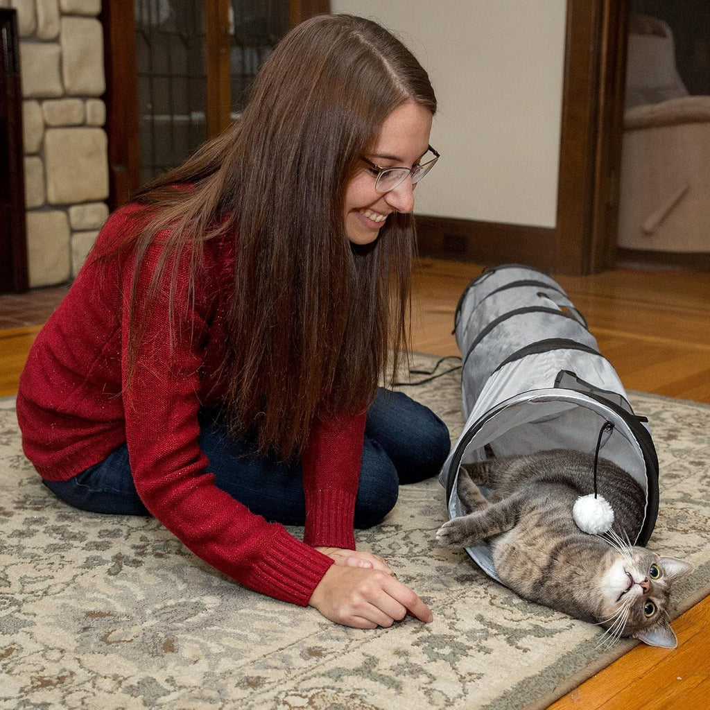 Collapsible pet tunnel folded flat for storage
