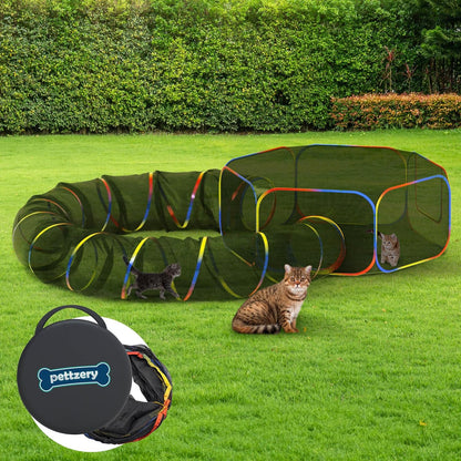 Pettzery outdoor cat enclosure front view showing portable mesh tent