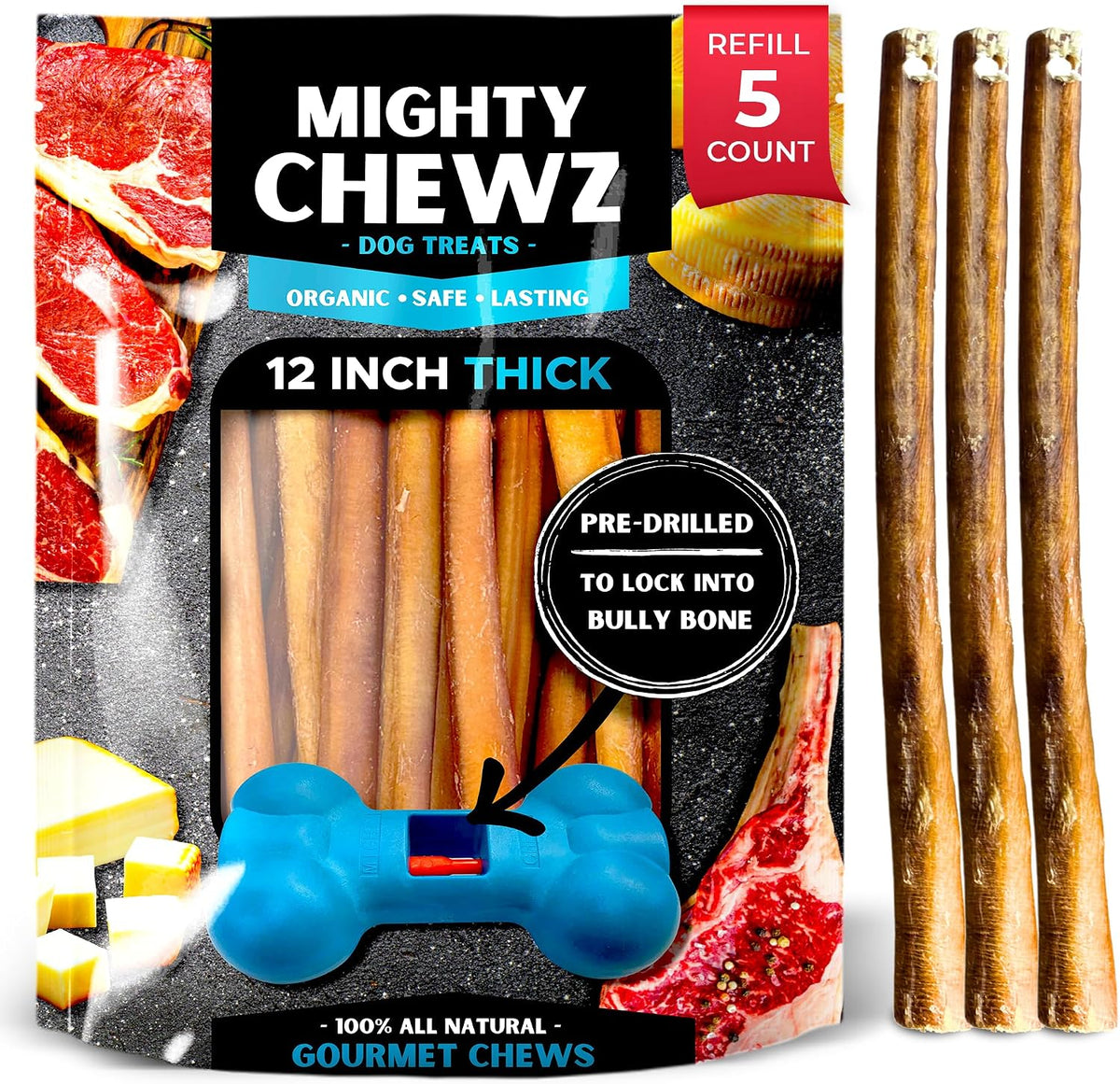 7" Thick Bully Sticks 5 Pack Refill - No Choking/All Natural Pizzle Sticks - Image 9