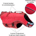 Kurgo dog life jacket side profile showcasing the chili red adjustable straps