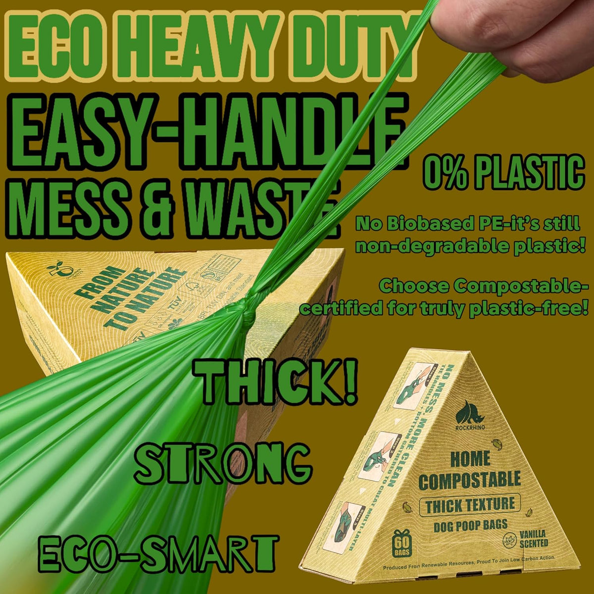 Close up of the four layer interlocked bottom on the compostable pet waste bag