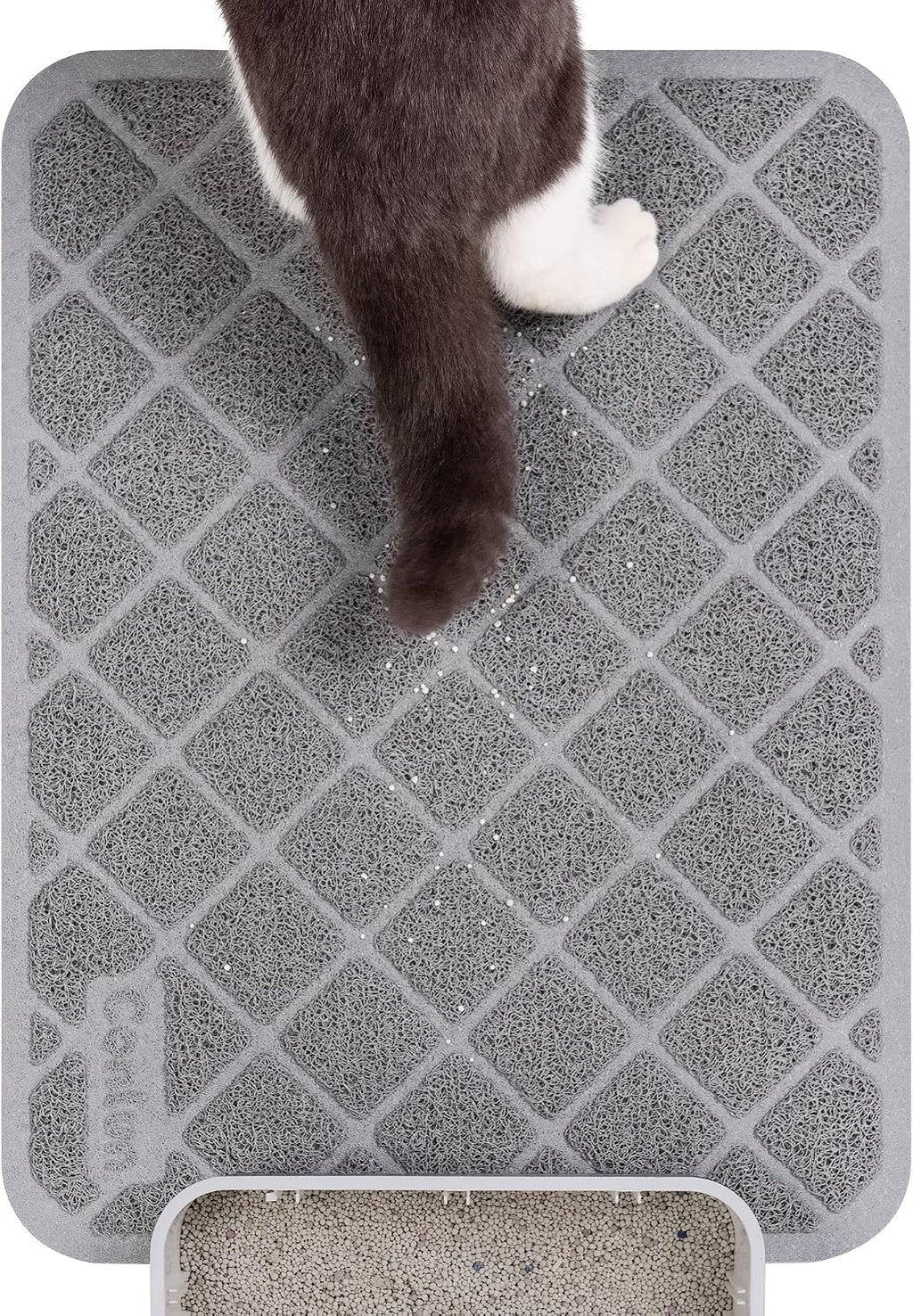 Conlun Cat Litter Mat Litter Trapping Mat, Premium Durable PVC Grid Mesh with Scatter Control, Non-slip, Less Waste Cat Litter Box Mat, Soft on Kitty's Paws, Urine Waterproof, 24" x 17" Grey - Image 9