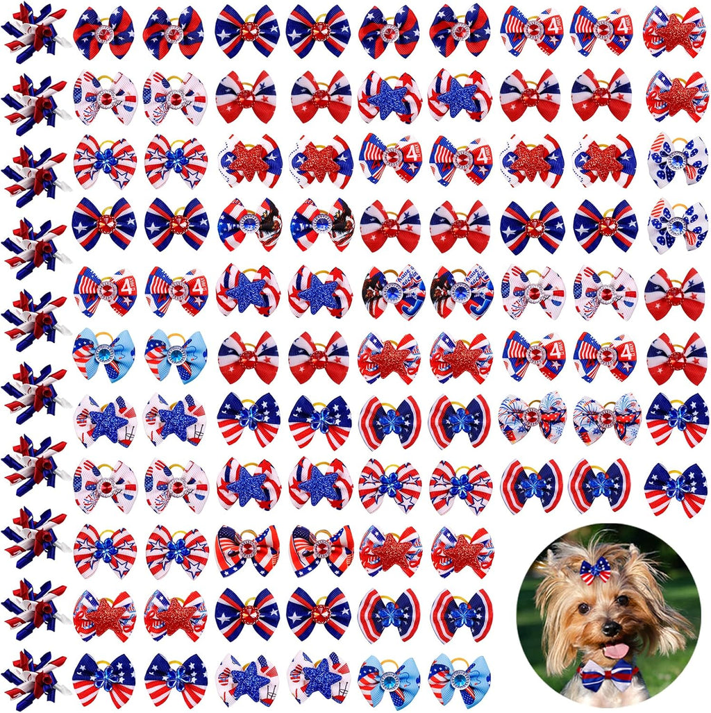 Mruq Pet Independence Day dog bows front view