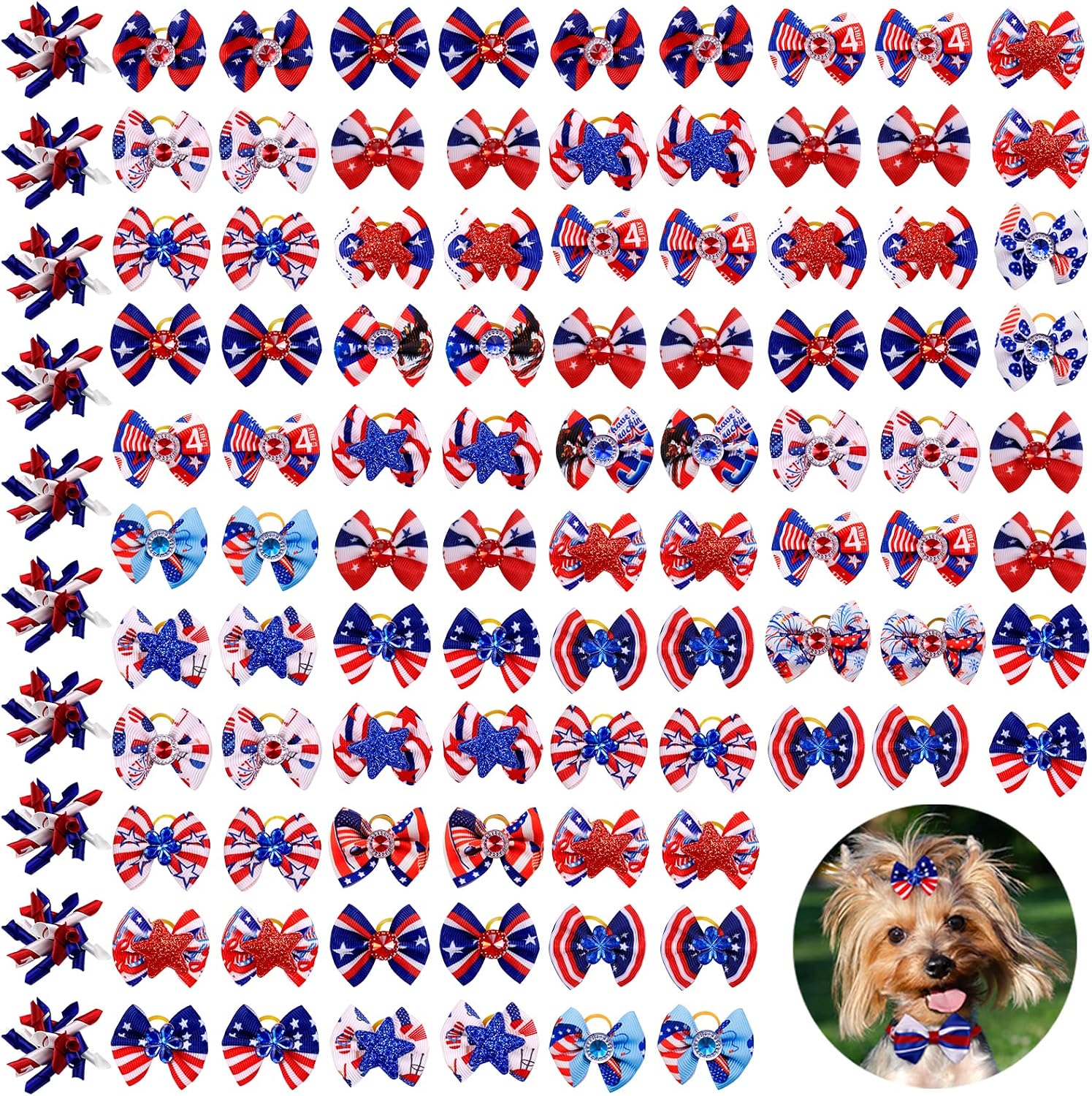 Mruq Pet Independence Day dog bows front view