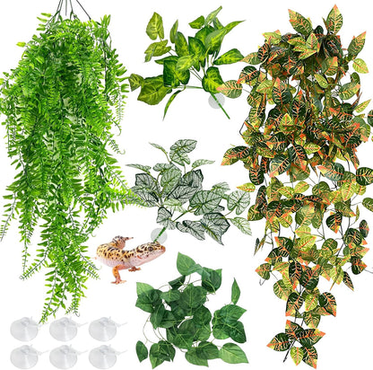 Hamiledyi 5 piece reptile terrarium hanging plants front view