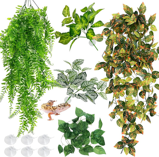 Hamiledyi 5 piece reptile terrarium hanging plants front view
