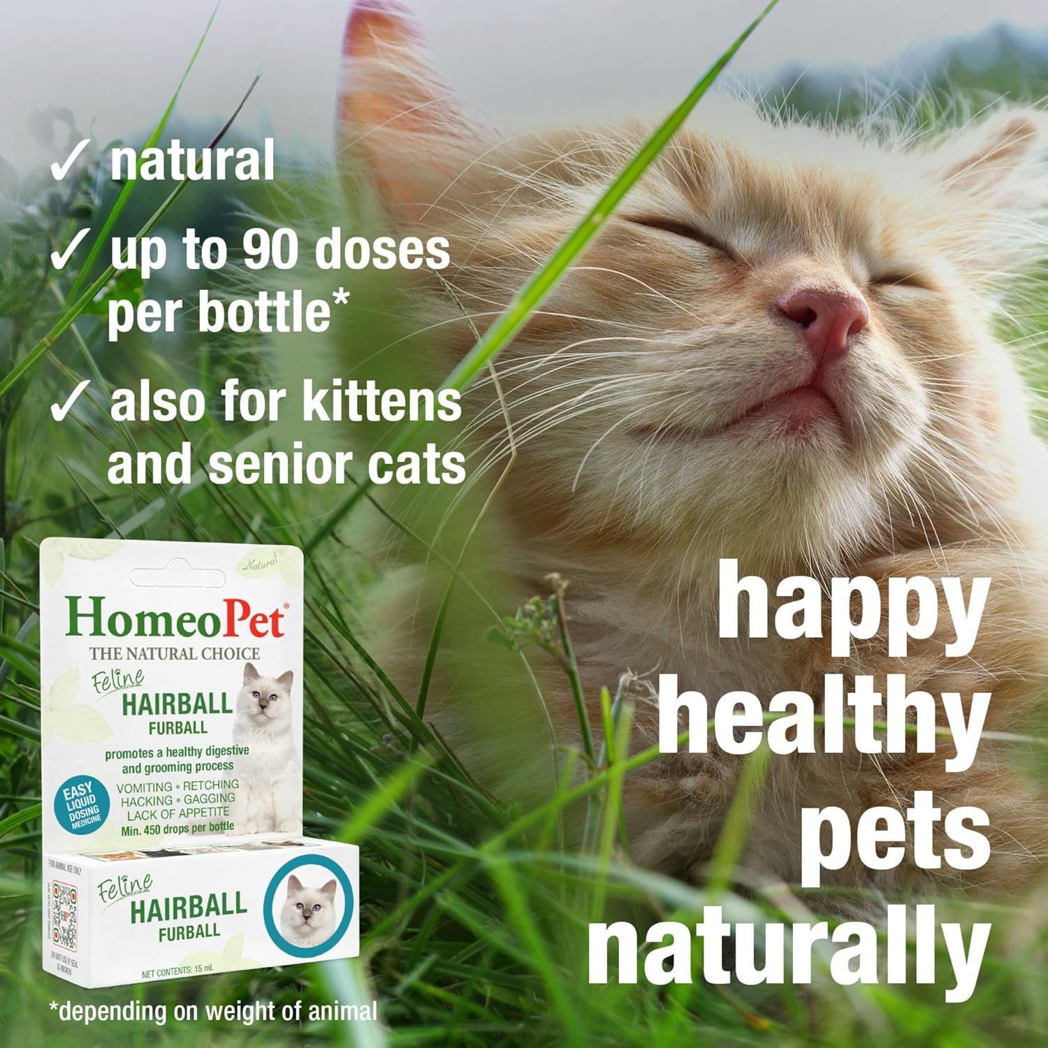 USA imported feline hairball control medicine bottle with dropper mechanism.