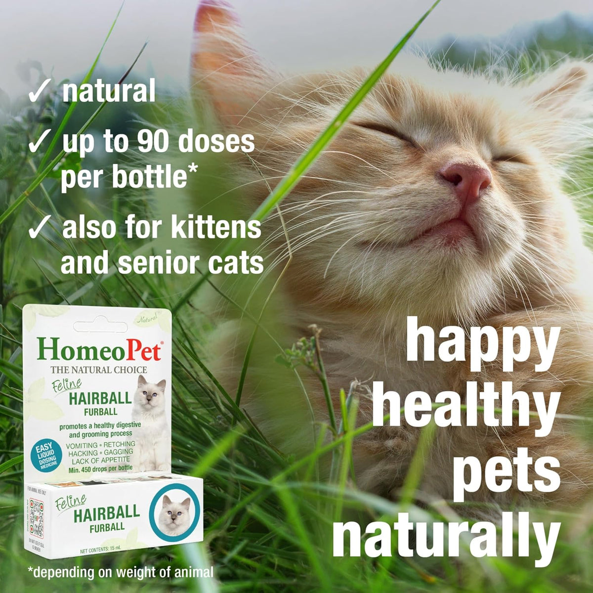 HomeoPet Feline Hairball remedy side profile view
