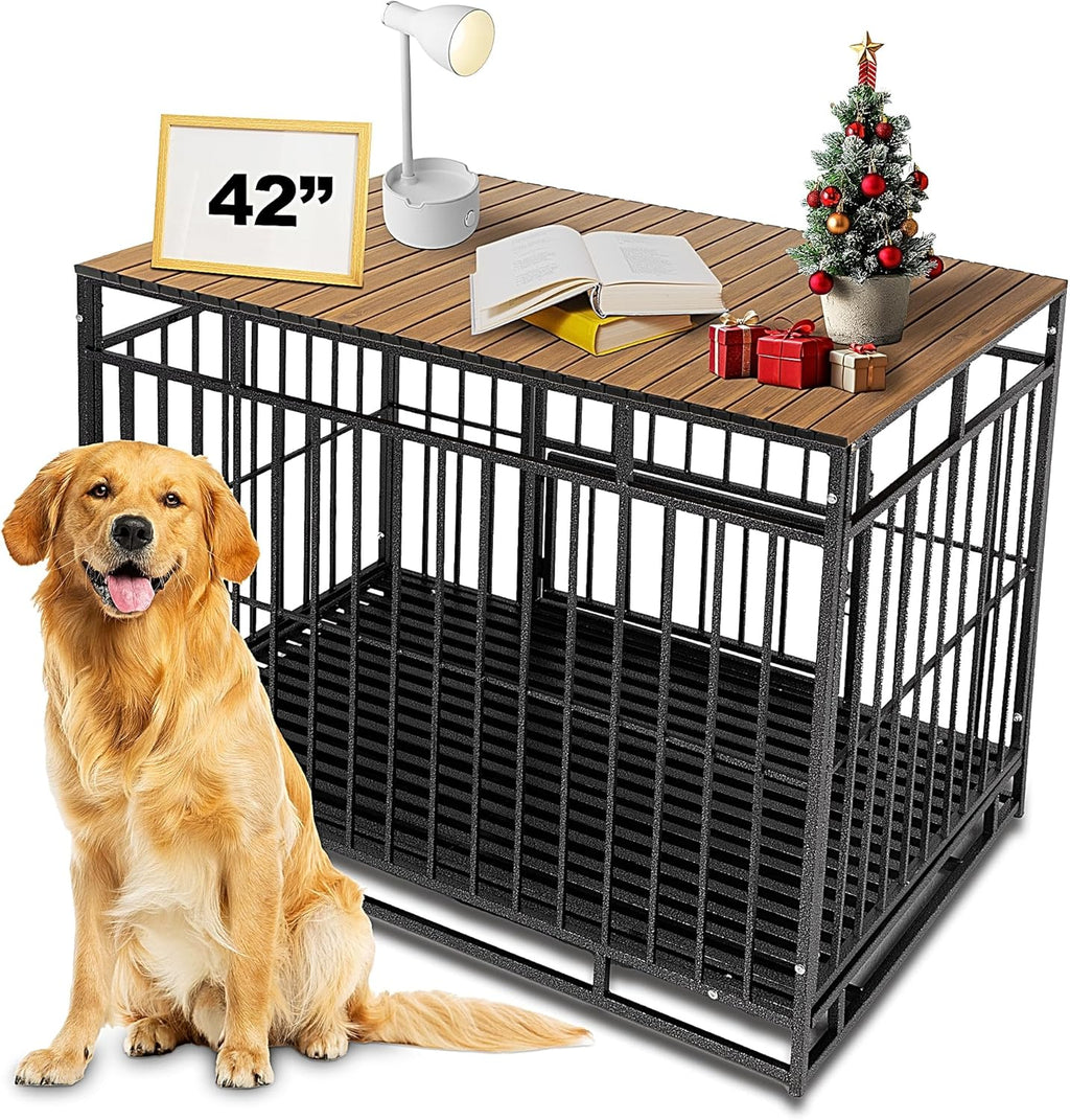 Dog Crate Topper Metal with Magnets for 36 Inch Crate - Aluminum Foldable Dog Kennel Topper Decorative Storage Pet Crate Table Walnut (Only Topper) - Image 9