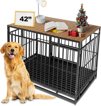 Dog Crate Topper Metal with Magnets for 36 Inch Crate - Aluminum Foldable Dog Kennel Topper Decorative Storage Pet Crate Table Walnut (Only Topper) - Image 9