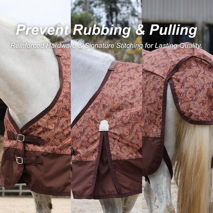 Barn And Stable uninsulated horse turnout sheet detailing the adjustable front chest buckles.