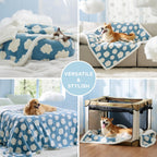 Small puppy resting comfortably on the blue LE SURE jacquard shag blanket