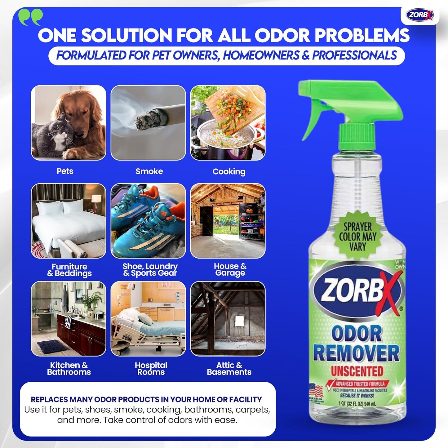 ZORBX professional strength unscented deodorizer spray on carpet
