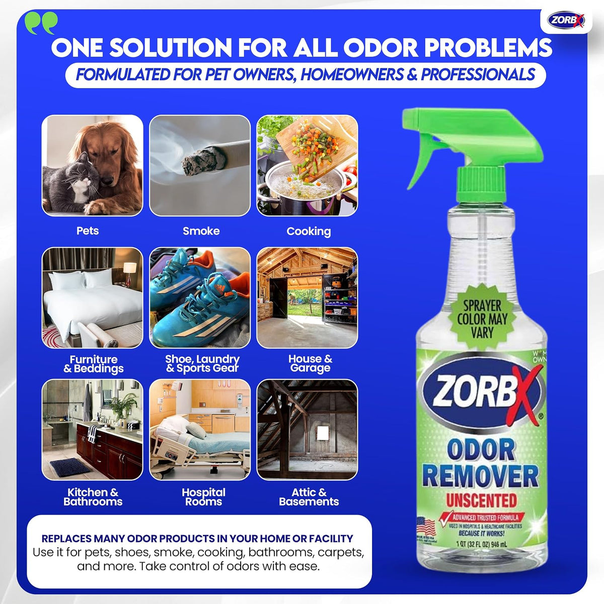 ZORBX professional strength unscented deodorizer spray on carpet