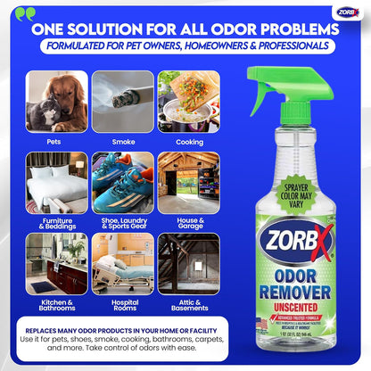ZORBX professional strength unscented deodorizer spray on carpet
