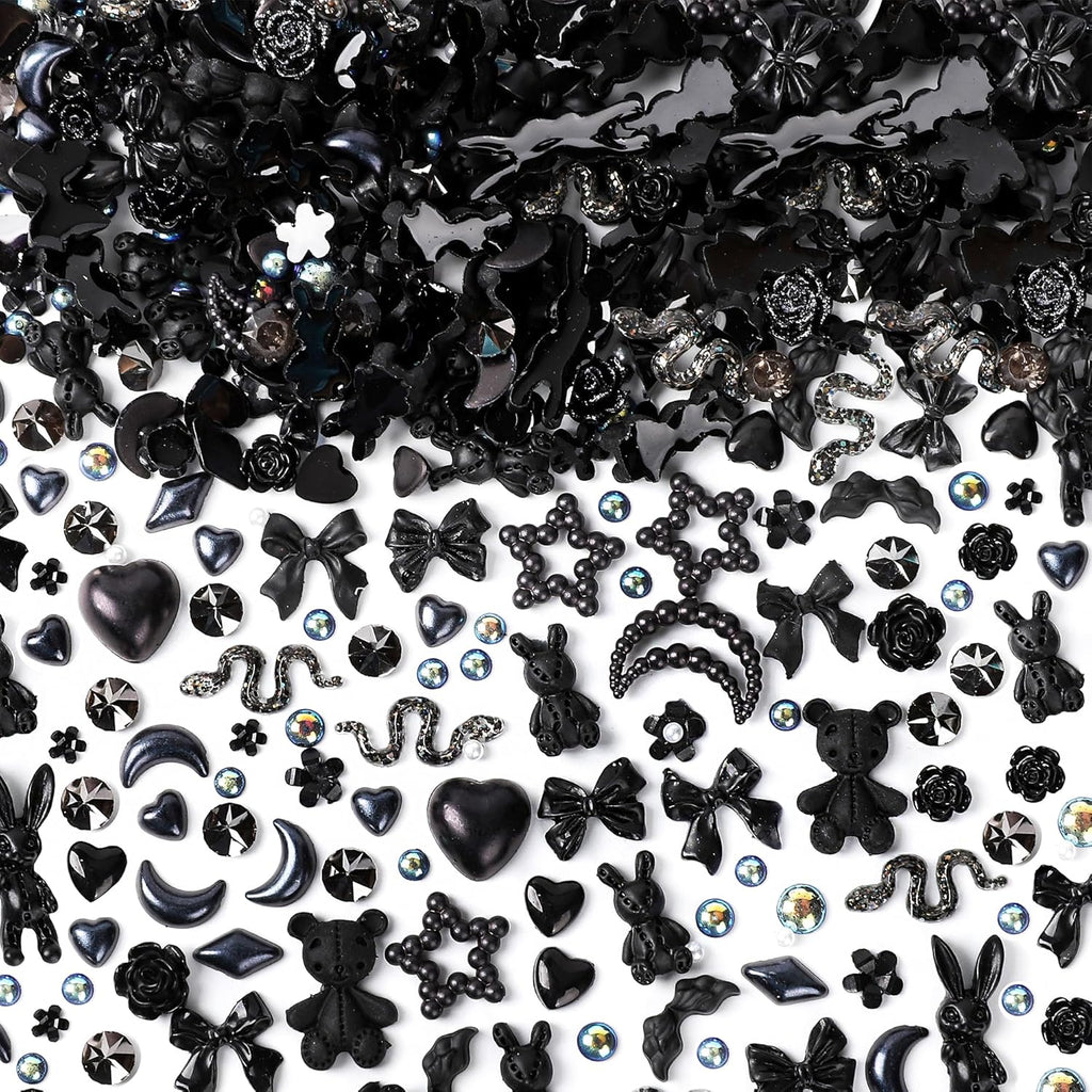 Cooslim 3D nail charms front view showing mixed black resin designs