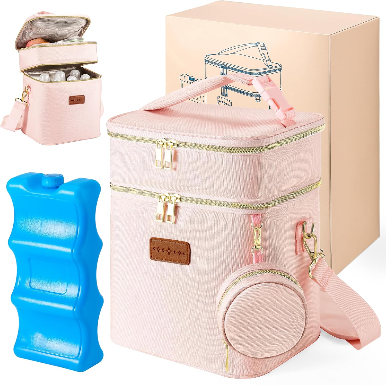 DerBiedersinn breastmilk cooler bag front view with ice pack