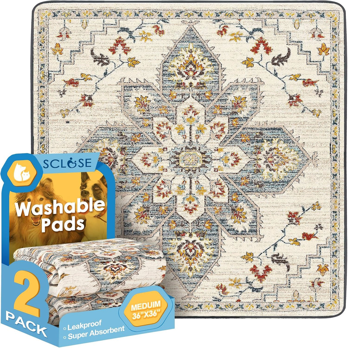 SCLOSE Washable Pee Pad for Dogs, 32" x 24" Reusable Puppy Pads Waterproof Dog Rugs, Super Absorbent, Leakproof, Dog Crate Pad, Playpen Mat, Whelping Pads, Vintage - Image 10
