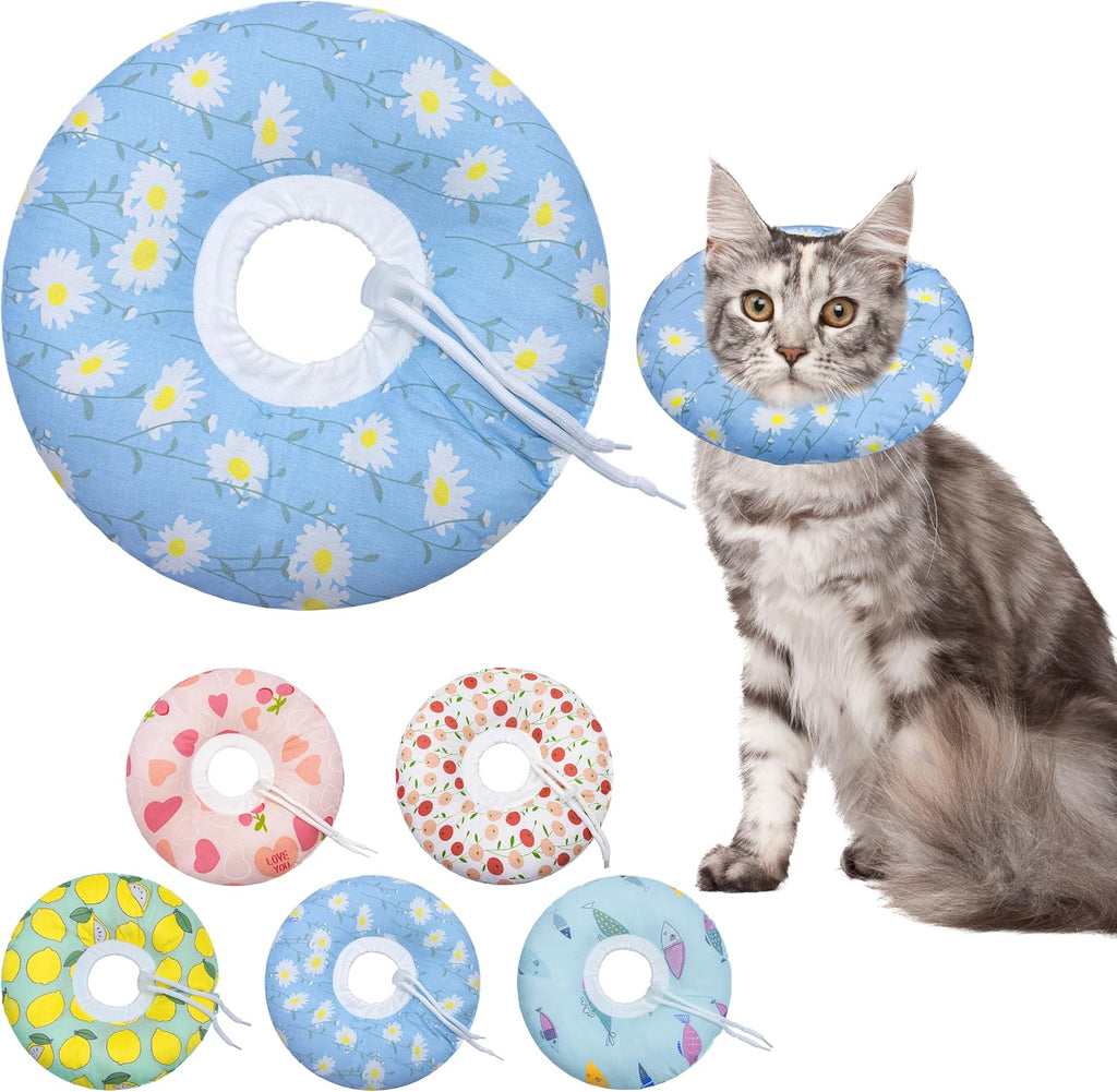 Authentic Seyezo soft donut pet collar packaging and sizing illustration