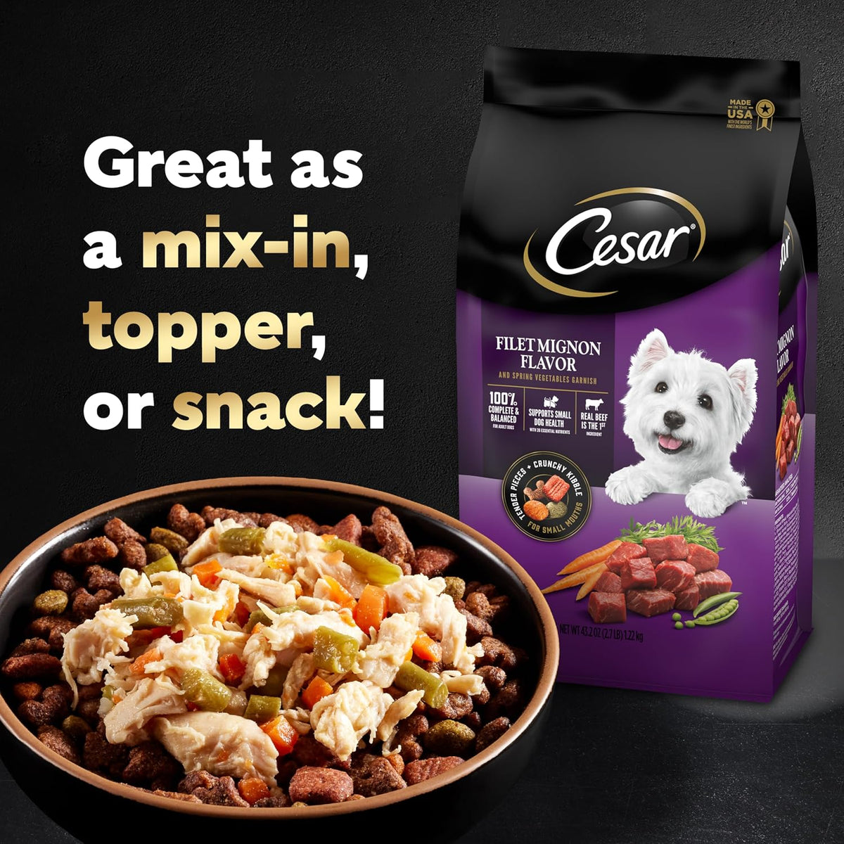 Cesar Simply Crafted Wet Dog Food Toppers for Dry Food, Chicken, Carrots & Green Beans and Beef, Chicken, Purple Potatoes, Peas & Carrots Meal Topper, 1.3 oz. Tub, 16 Count - Image 9