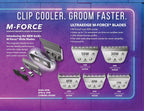 Back view of the authentic USA imported Andis M-Force 3.2 millimeters wide grooming blade detailing the hinge attachment.