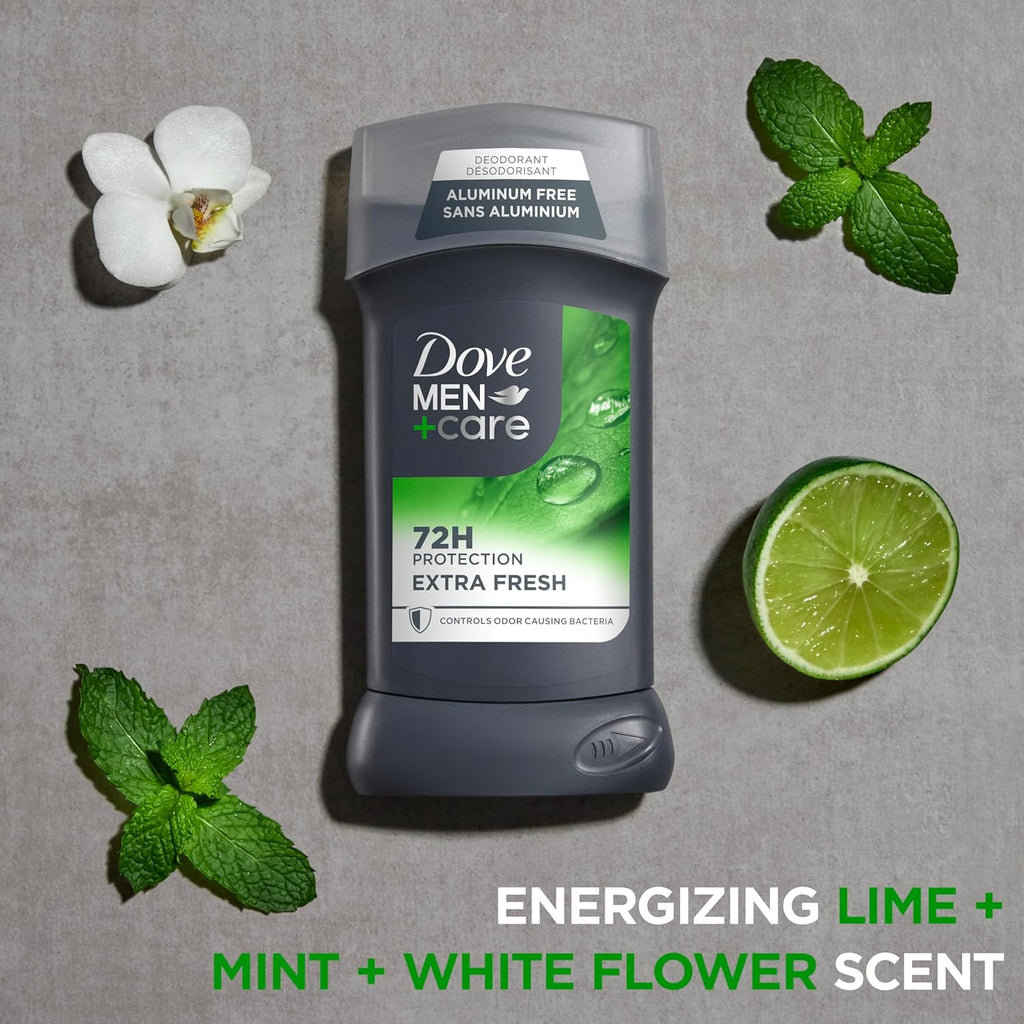 Back label view of Dove Men Care Extra Fresh showing product usage instructions