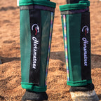 Back view of the Horzmetnex equine mesh leggings emphasizing the high-stress reinforced stitching.