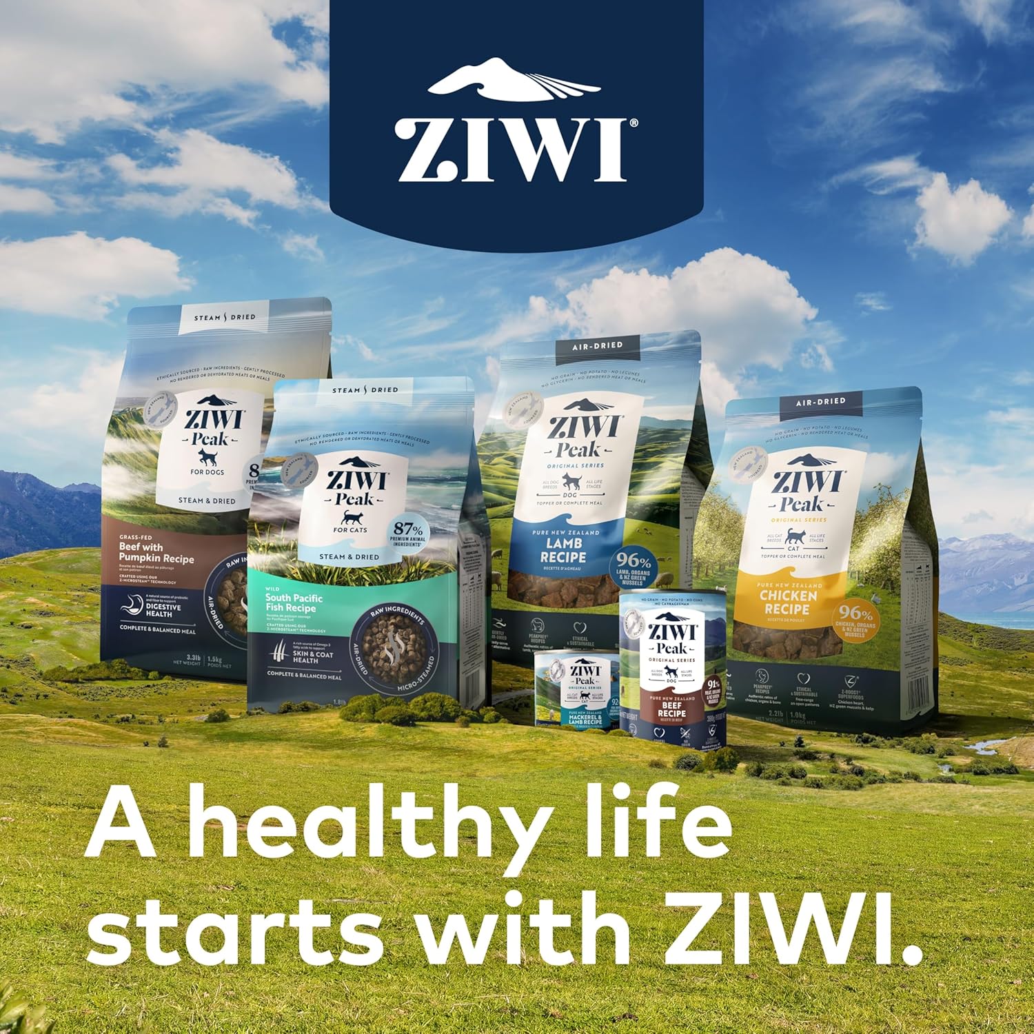 Three bags of ZIWI Peak New Zealand meat recipe dog food nutrition info