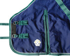 Durable poly-cotton blend horse sheet showing nylon-lined shoulders.