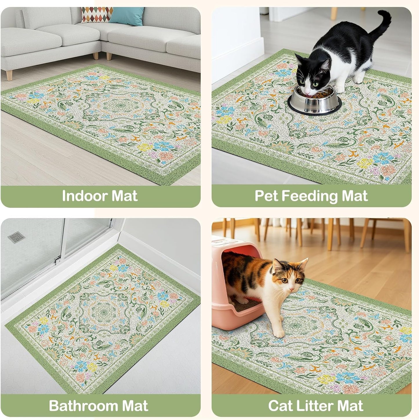 Glittme 33 by 22 inches large grey cat litter mat under a litter box