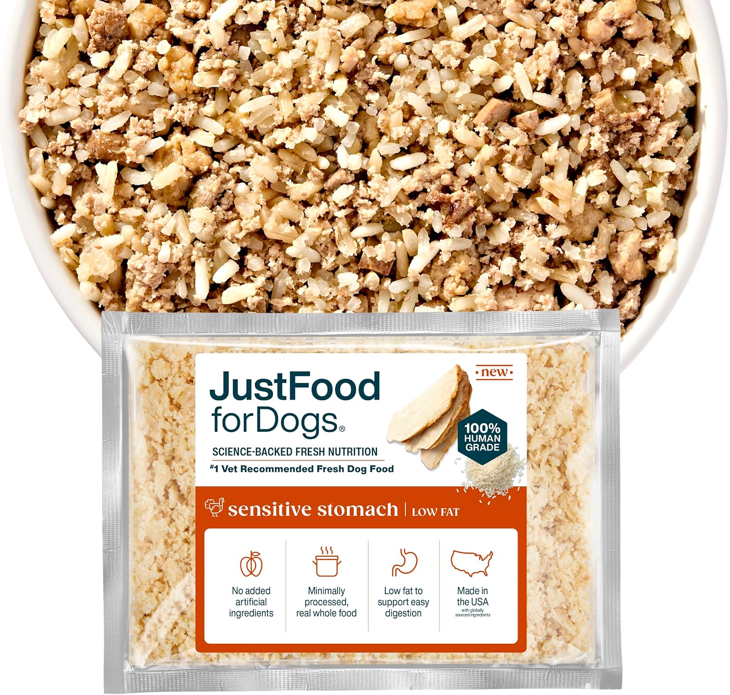 JustFoodForDogs Sensitive Stomach fresh dog food pouch front view