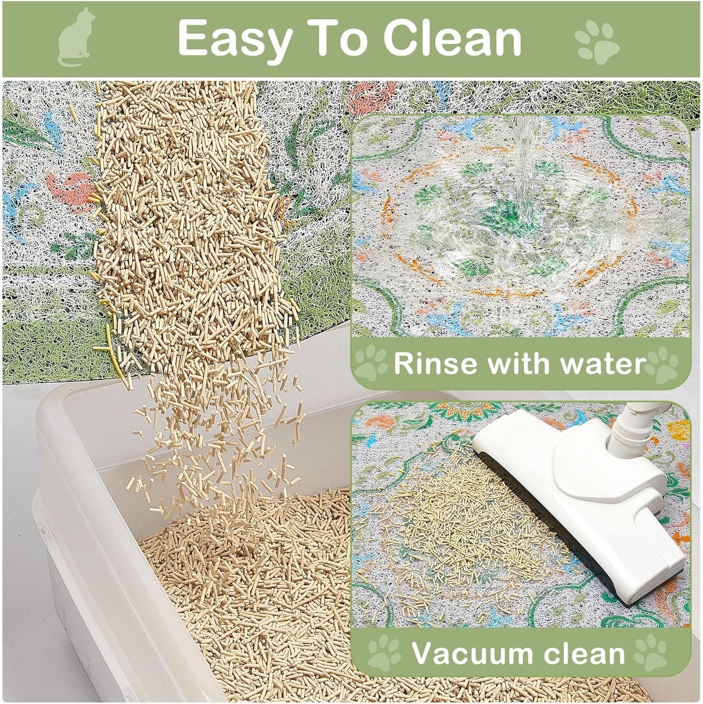 Authentic imported Glittme pet mat protecting wooden floor from litter tracking