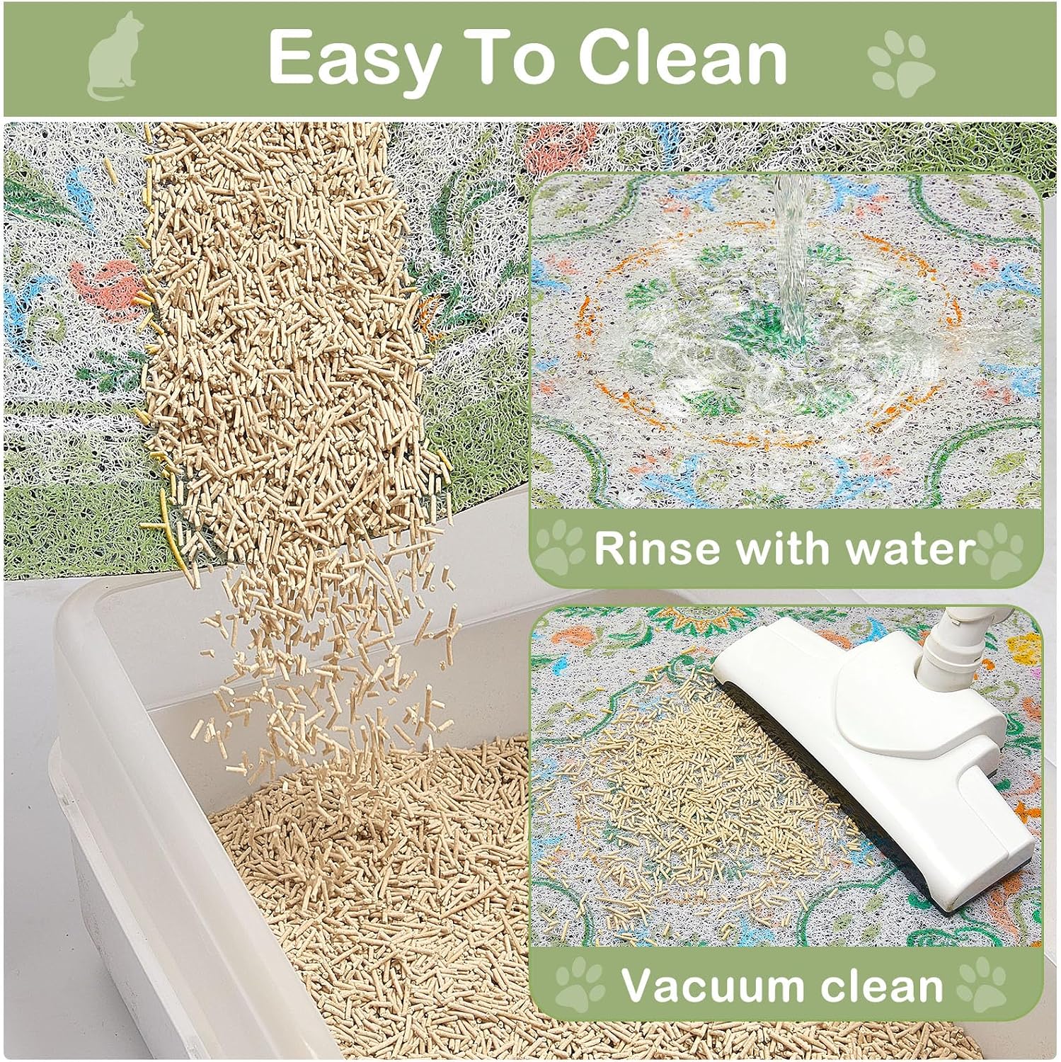 Authentic imported Glittme pet mat protecting wooden floor from litter tracking
