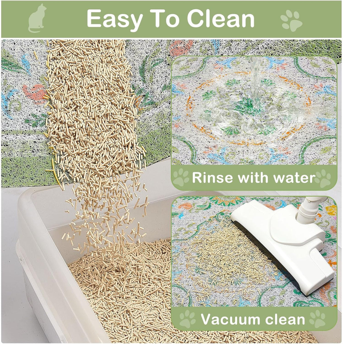 Authentic imported Glittme pet mat protecting wooden floor from litter tracking