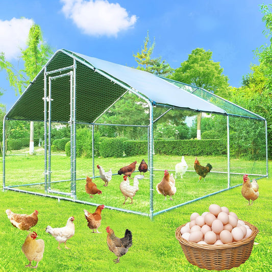 Large Chicken Coop Metal Chicken Runs for Yard with Cover Outdoor Pet Pens Poultry Cage Duck Rabbit House Backyard Use - Image 1