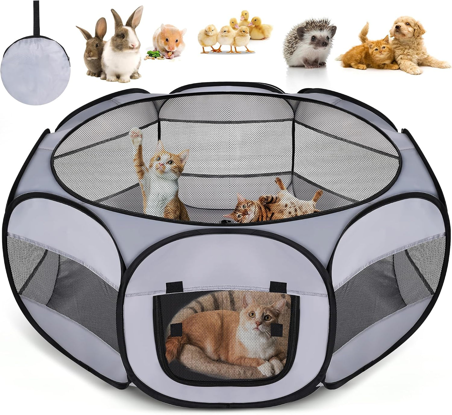 Soft Breathable Small Animal Playpen with Zipper Cover - Portable Rabbit/Bunny Pen & Chick Brooder Box, Lightweight Enclosure for Puppy/Kitten/Guinea Pig/Hamster/Chinchillas (Indoor & Outdoor Use) - Image 1