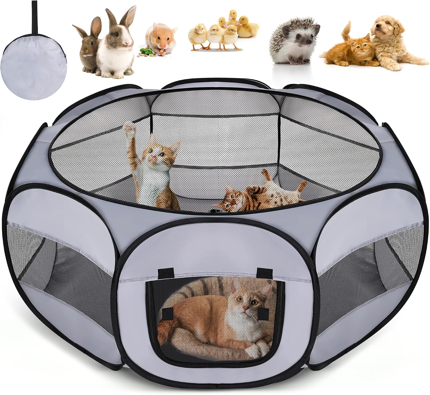 Soft Breathable Small Animal Playpen with Zipper Cover - Portable Rabbit/Bunny Pen & Chick Brooder Box, Lightweight Enclosure for Puppy/Kitten/Guinea Pig/Hamster/Chinchillas (Indoor & Outdoor Use) - Image 1