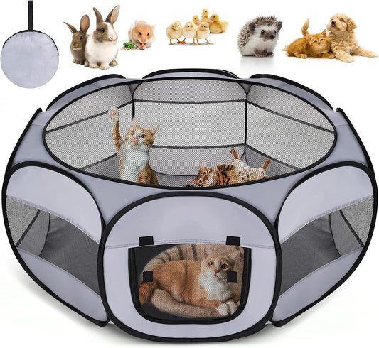 Soft Breathable Small Animal Playpen with Zipper Cover - Portable Rabbit/Bunny Pen & Chick Brooder Box, Lightweight Enclosure for Puppy/Kitten/Guinea Pig/Hamster/Chinchillas (Indoor & Outdoor Use) - Image 1